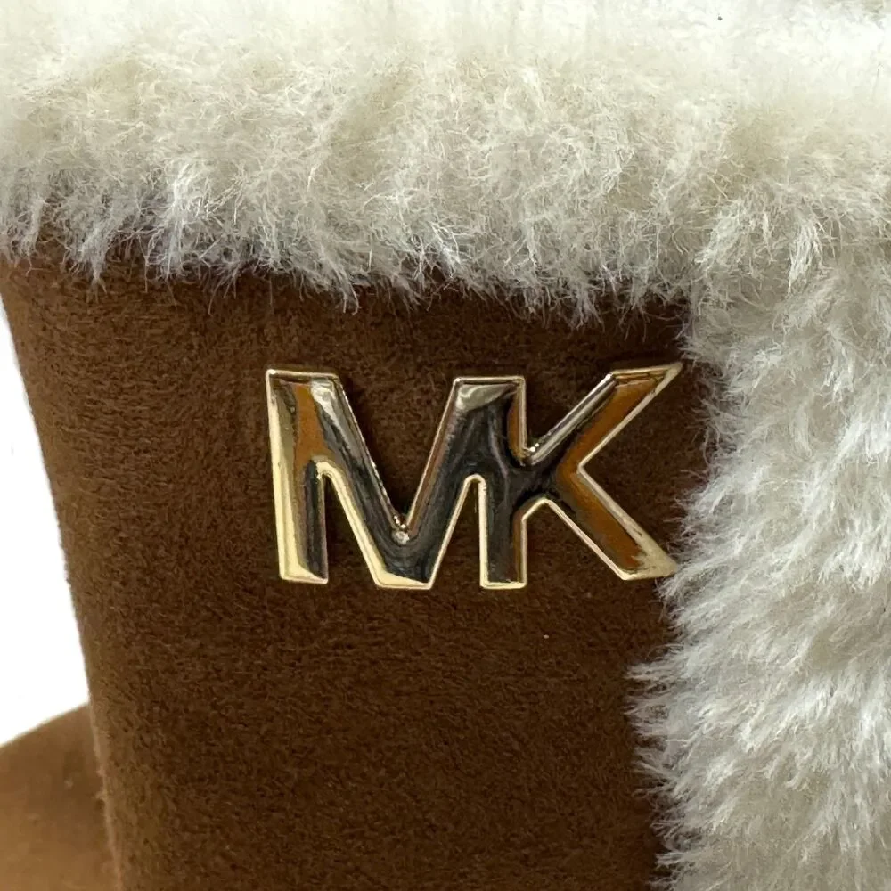 Michael Kors MK Girls Faux Fur Boots Brown Logo Winter Boot Size 1